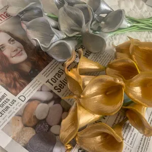 Kunstmatige PU mini calla lelie enkele tak zilver goud bruiloft huis bloemen decor