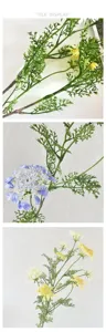 Vue de détail de fleurs artificielles de dentelle avec tiges vertes pour décoration.