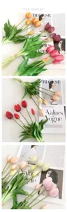 Artificial tulip bouquet soft touch 5 heads faux flowers home wedding decor detail view