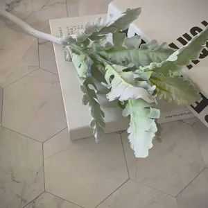 Artificial flocked cineraria branch fake plant for wedding home decor floral arrangement.