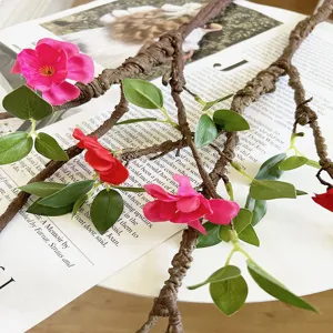 Rami di fiori di begonia artificiali con foglie verdi rattan per decorazione casa