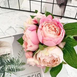 Artificial pink peony silk flower bouquet for home living room decoration and wedding party.