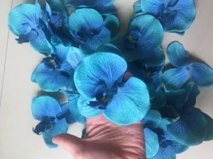 Blue artificial orchid flower heads DIY craft supplies for shoes hats clothing decor