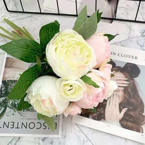 Artificial peony camellia bouquet silk flowers home living room decor floral arrangement