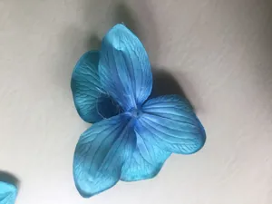 Blue artificial flower head component for DIY apparel, shoes, and hat accessories decoration.