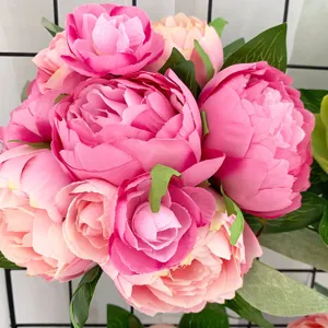 Artificial peony camellia bouquet silk flower for wedding home decoration detail shot