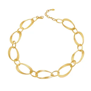 Matte 18K vergoldete Edelstahl strukturierte ovale klobige Gliederkette Halskette Damen