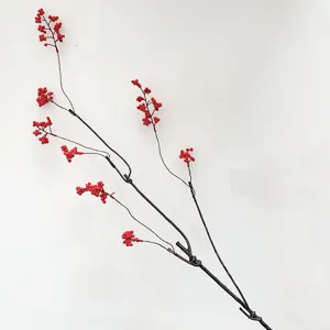 Rama de bayas rojas artificial estilo zen chino decoración del hogar detalle vista
