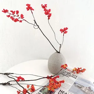 Ramas de bayas rojas artificiales estilo zen arreglo floral decoracion florero vaso