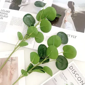 Artificial golden coin leaf green plant branch for hotel lobby arch floral arrangement decor