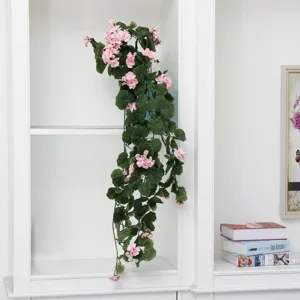 Artificial hanging flower vine pink rose silk floral garland for home wedding wall decor