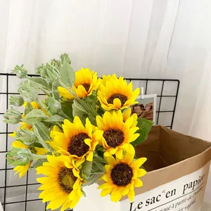 Artificial sunflowers bouquet pastoral style silk fake flowers home decor yellow floral
