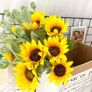 High-end artificial sunflower silk bouquet for home decor and wedding pastoral style.