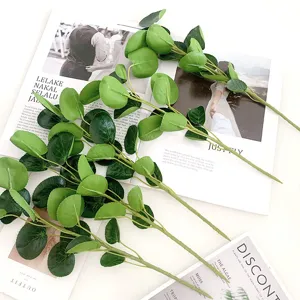 Artificial golden coin leaf branches green plant for hotel lobby arch floral decor