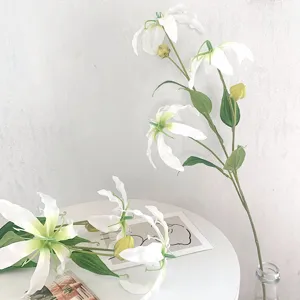 Artificial Gloriosa Lily flowers white fake floral bouquets for home decor wedding party