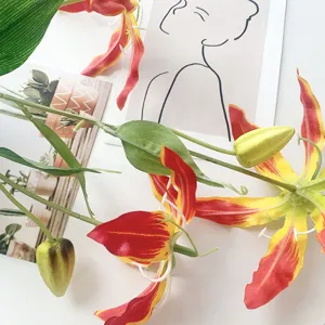 Artificial Gloriosa Lily flower bouquet branch detail view for home wedding decor.