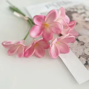 Artificial frangipani flower bouquet PU pink faux floral arrangement home table decor