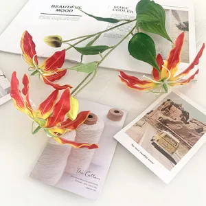 Artificial Gloriosa lily flower branch fake floral bouquet for home decor wedding party photography.