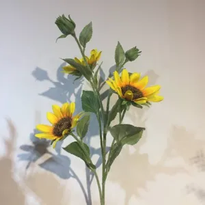 Artificial sunflower branch single stem faux silk flower for home wedding decoration decor