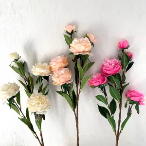 Artificial peony tea rose artificial flower branch for home decor and photography props.