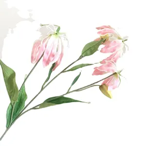 Artificial pink gloriosa lily flower branch for home decor wedding photography floral arrangement