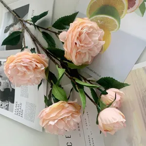 Artificial tea rose bouquet 5-head fake peony flowers home decor photography props.