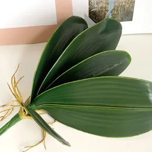 Artificial Phalaenopsis orchid leaves EVA material green plant for floral arrangement decor.