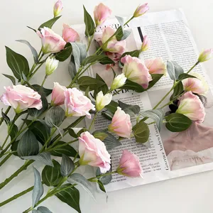 Artificial Lisianthus Flowers 3 Heads Silk Fake Flowers Lifelike Floral Bouquet For Home Living Room Wedding Decor