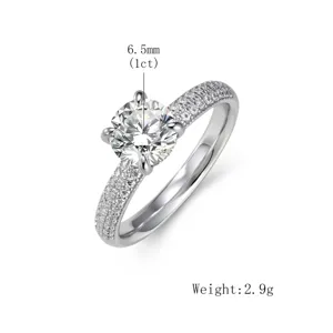 1 Carat Moissanite Solitaire Ring 925 Sterling Silver Pavé Band Proposal Engagement Ring