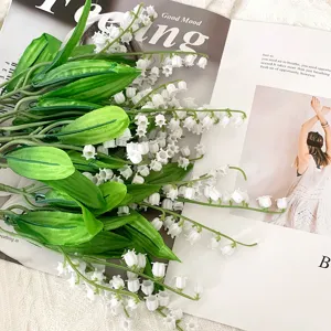 Artificial lily of the valley bouquet, European ins style fresh wedding decorative fake flower details.