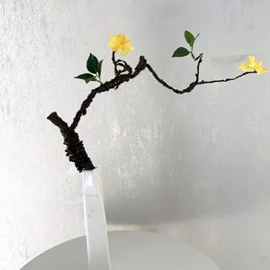Artificial plum blossom branch yellow flower home decor flexible stem floral arrangement