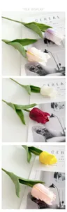 High quality PU artificial tulip bouquet details, soft touch fake flowers for wedding home decor