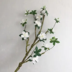Ramo di azalea artificiale bianco, fiori finti per la decorazione casa soggiorno.