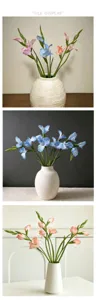 Vista dettagliata della composizione floreale di gladioli artificiali, gomma morbida decoro.