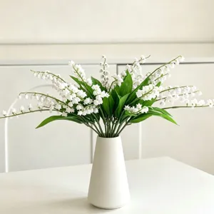 Artificial lily of the valley flowers in white vase for home decor wedding table centerpiece
