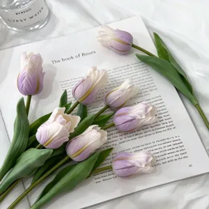 Premium artificial PU tulip bouquet faux flower set for home decoration and photography props.