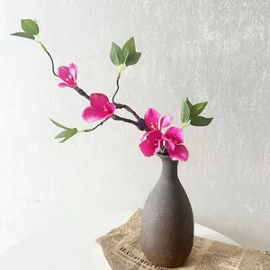 Artificial bougainvillea flowers branch with green leaves in ceramic vase home decor 95