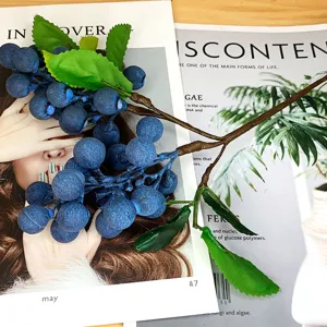 Artificial blue berry branch for home decor, realistic decorative floral stems and berries.