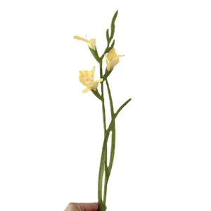 Gladiolo artificiale in gomma morbida singolo stelo di fiore giallo per arredamento