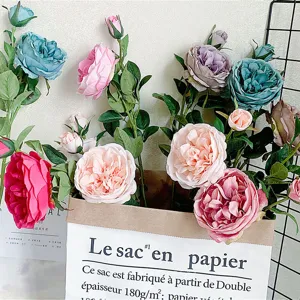 Fiore di Rosa in Seta Artificiale Stelo di Peonia Singolo per Casa Matrimonio Festa Centrotavola Composizione Floreale Decorativa