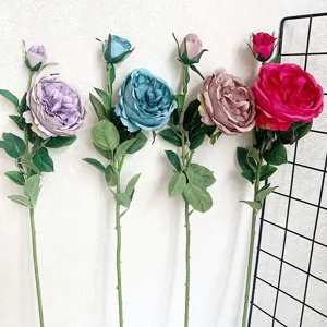 Fiore di peonia rosa artificiale a stelo singolo per decorazione di nozze in casa e soggiorno.