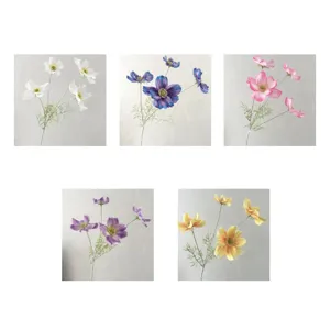Detailed view of artificial cosmos flowers with four heads in multi colors for home decor.