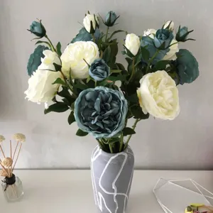 Bouquet di fiori artificiali rose peonie decorazione casa vaso in ceramica set