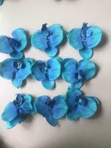 Blue artificial orchid flower heads for DIY clothing hat shoes decoration craft supplies