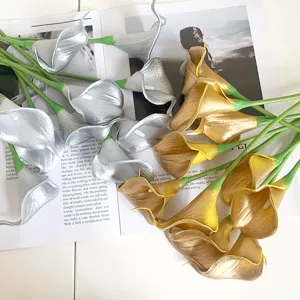 PU mini calla lelie kunstbloem enkele stengel goud zilver huisdecoratie bloemstuk