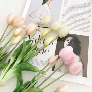 Artificial tulip bouquet soft touch 5 heads fake flowers for home wedding table decor