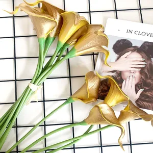 Kunstmatige PU mini calla lelies gouden enkele tak neobloemen voor bruiloft huisdecoratie