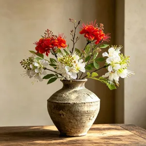 Künstlicher Phönixblumenstrauß mit Keramikvase für die Heimdekoration und Wohnzimmer