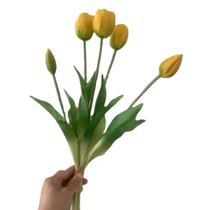 Artificial tulip bouquet 5-head soft touch fake flowers for home wedding party table decor