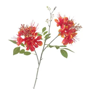 Künstlicher Pfauenblumen Zweig rot orange Kunstblume Stiel für Hochzeit Heimdekoration